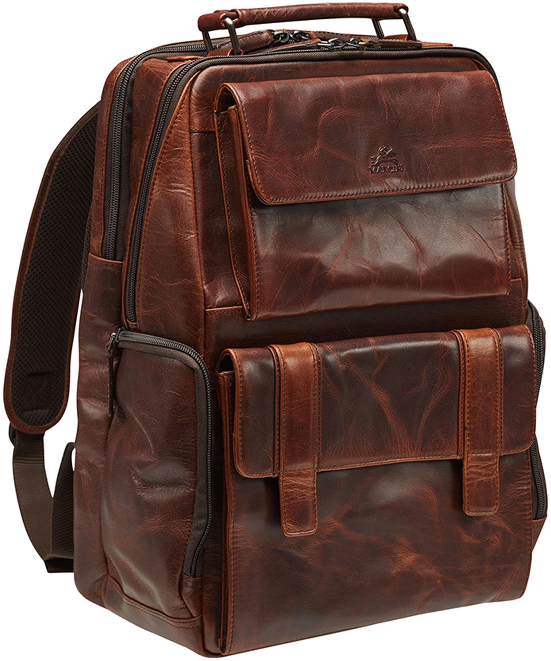 Mancini Leather Goods Unisex Buffalo Backpack with Laptop Compartment Brown