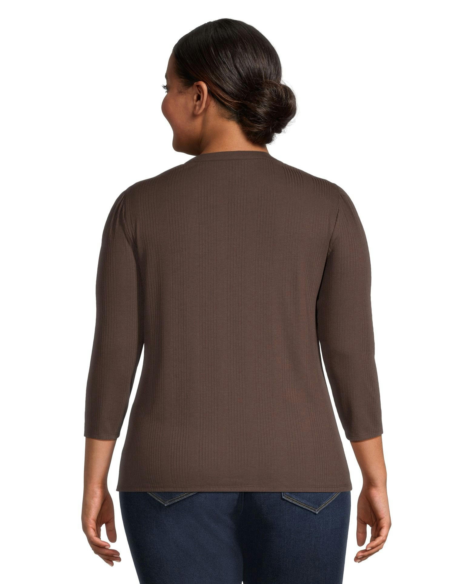 Denver Hayes Women's 3/4 Sleeve Variegated Henley T Shirt