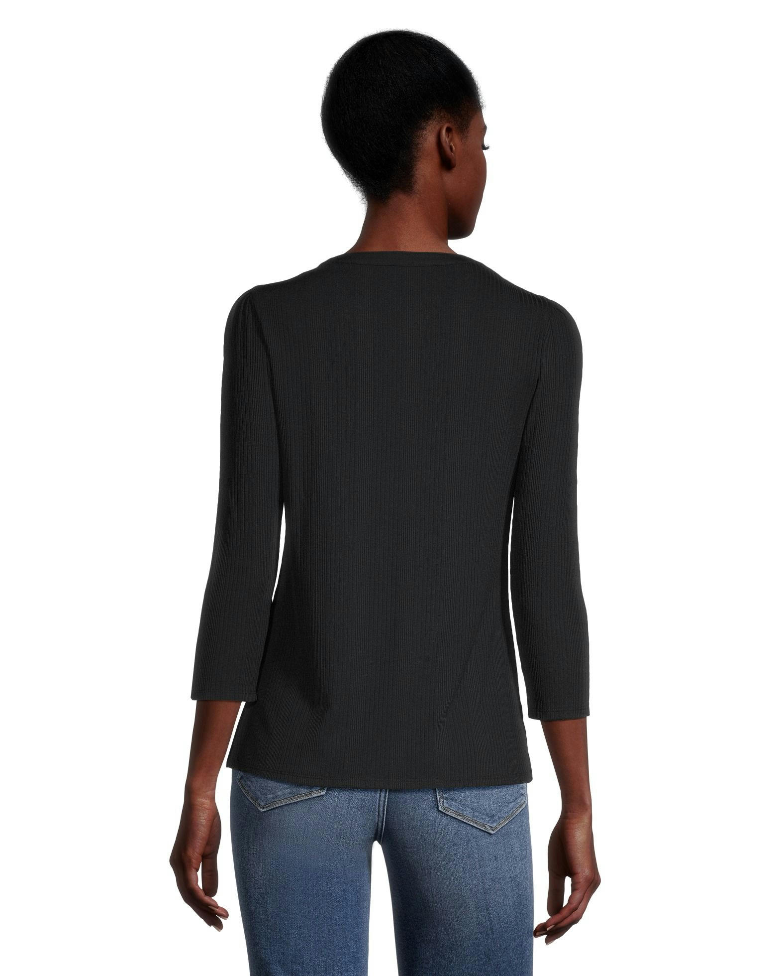 Denver Hayes Women's 3/4 Sleeve Variegated Henley T Shirt