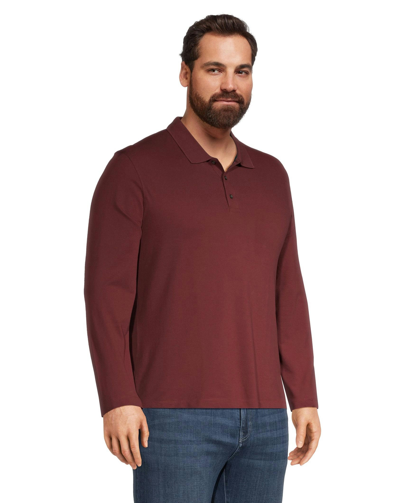 Denver Hayes Men's 50 Wash Long Sleeve Modern Fit Stretch Pique Polo Shirt