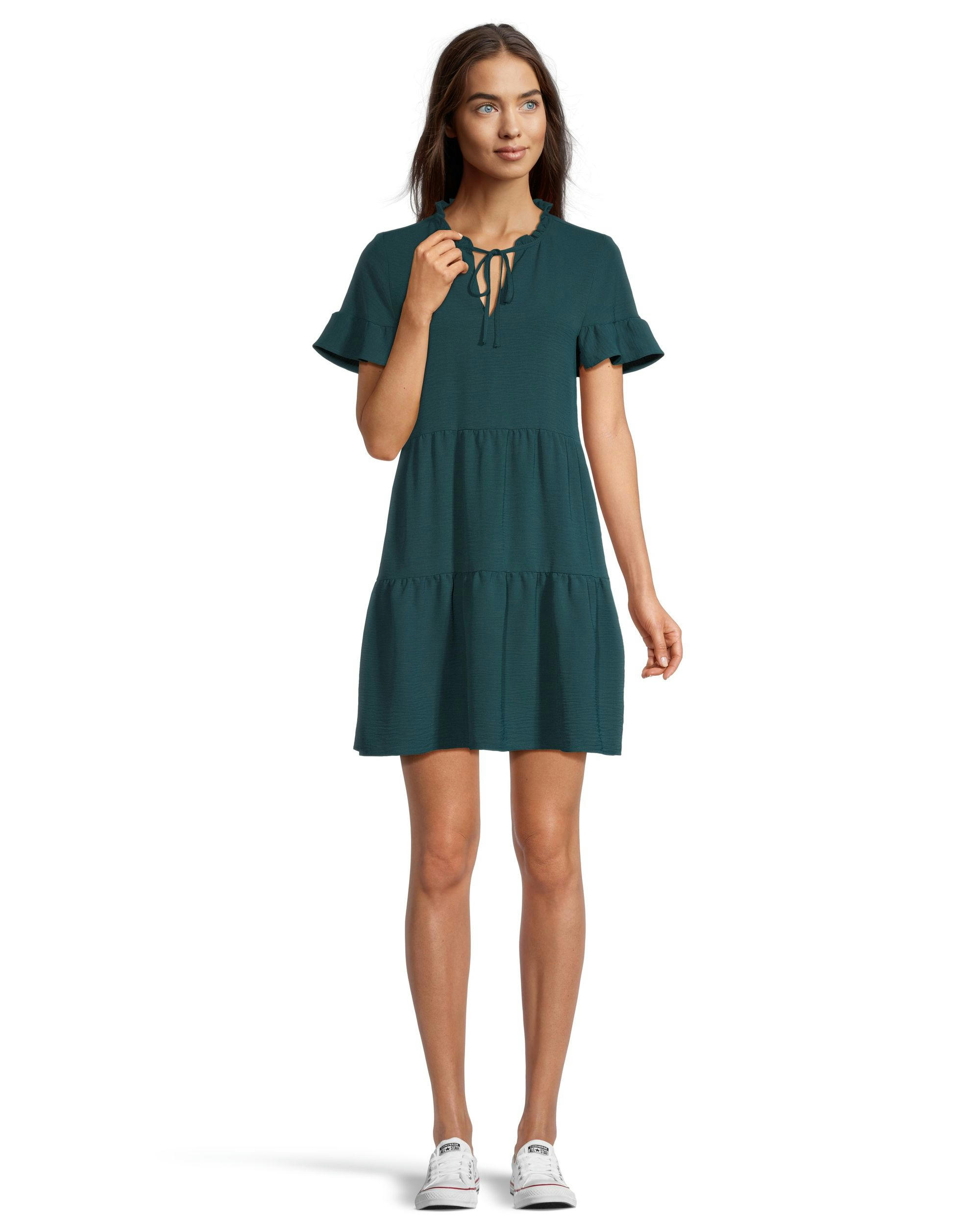 Denver Hayes Women's Flowy Double Tier Short Sleeve Dress