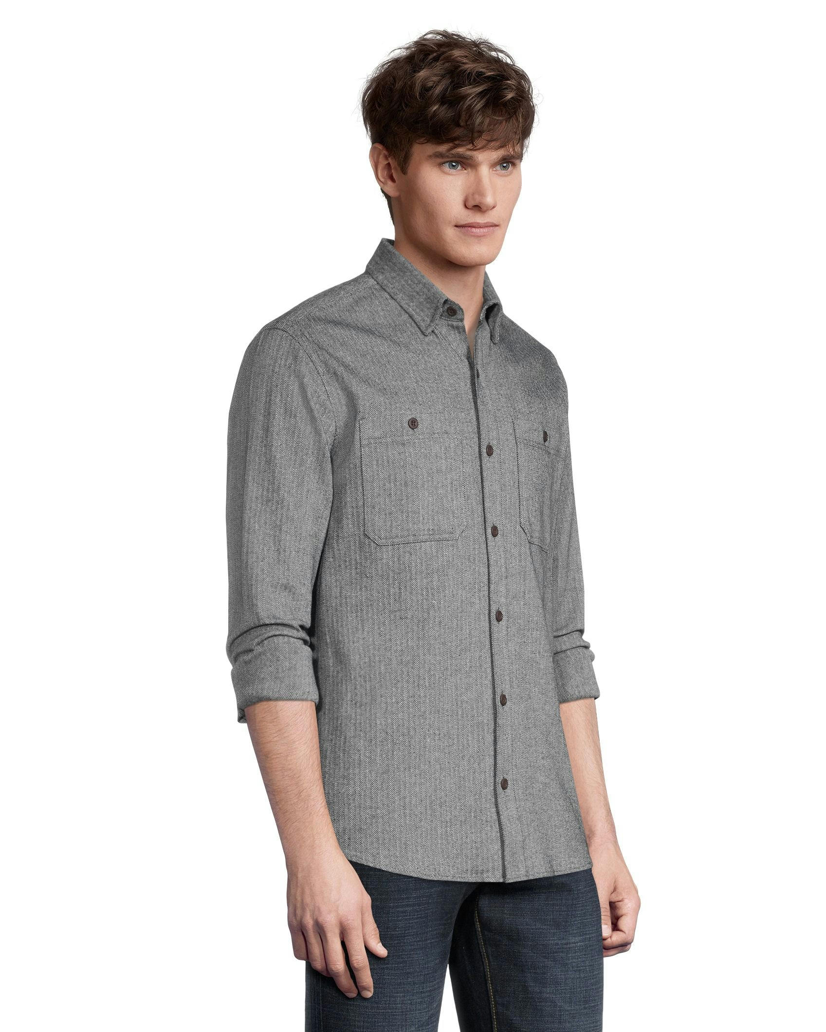 Denver Hayes Men's Premium Modern Fit Stretch Herringbone Shirt