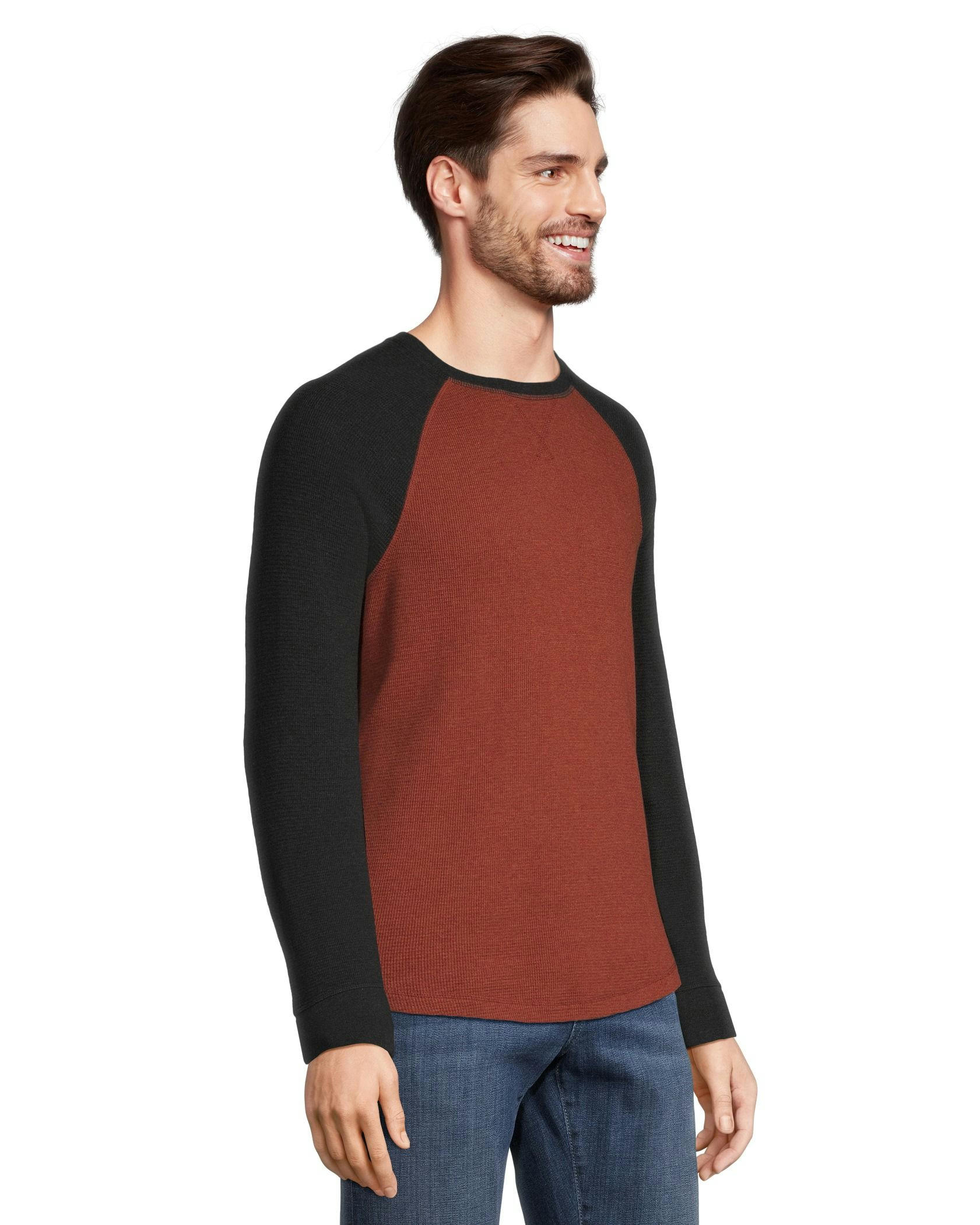 Denver Hayes Men's Long Sleeve Waffle Raglan Crewneck Knit Top