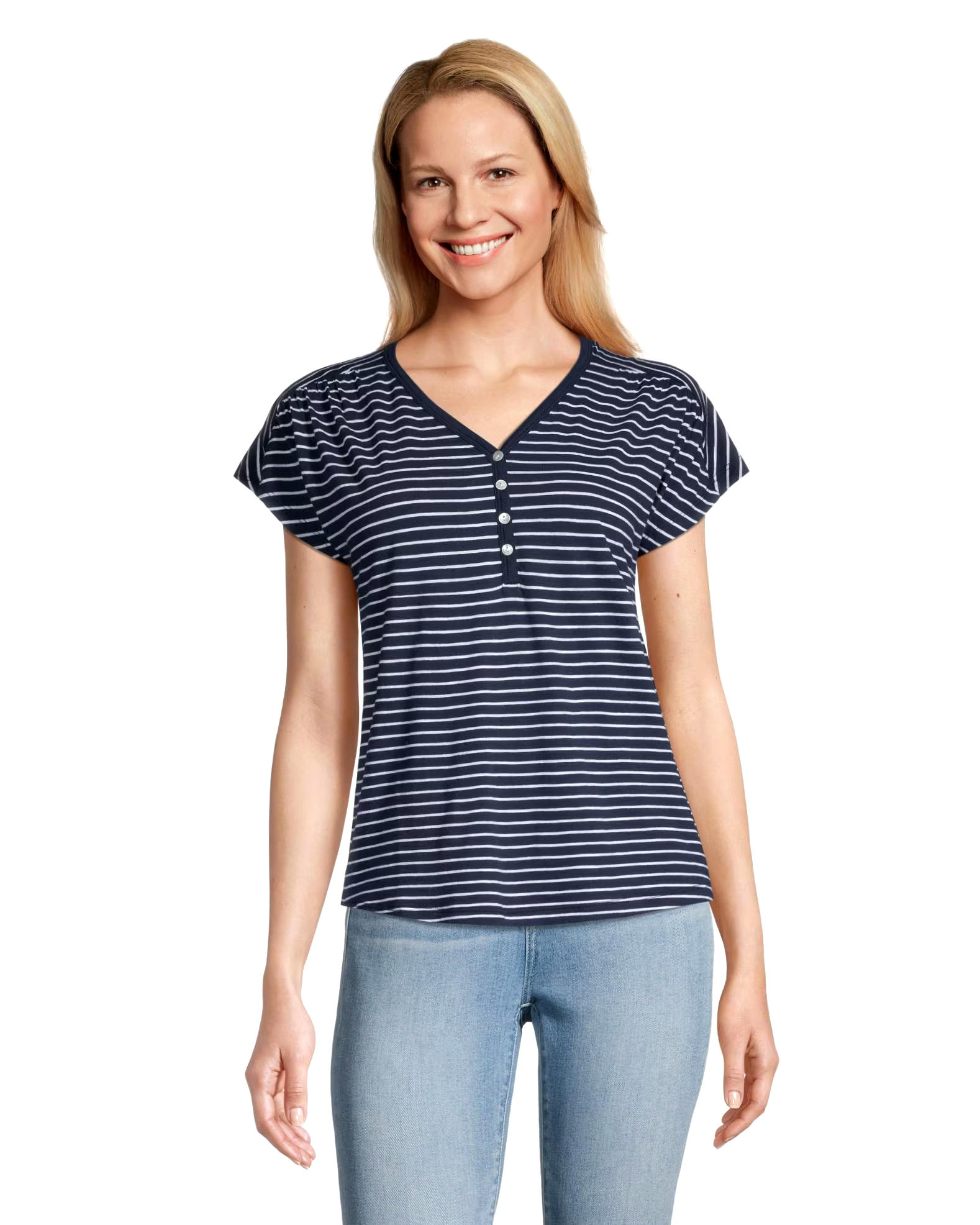 Women's Gathered Y-Neck Henley Top