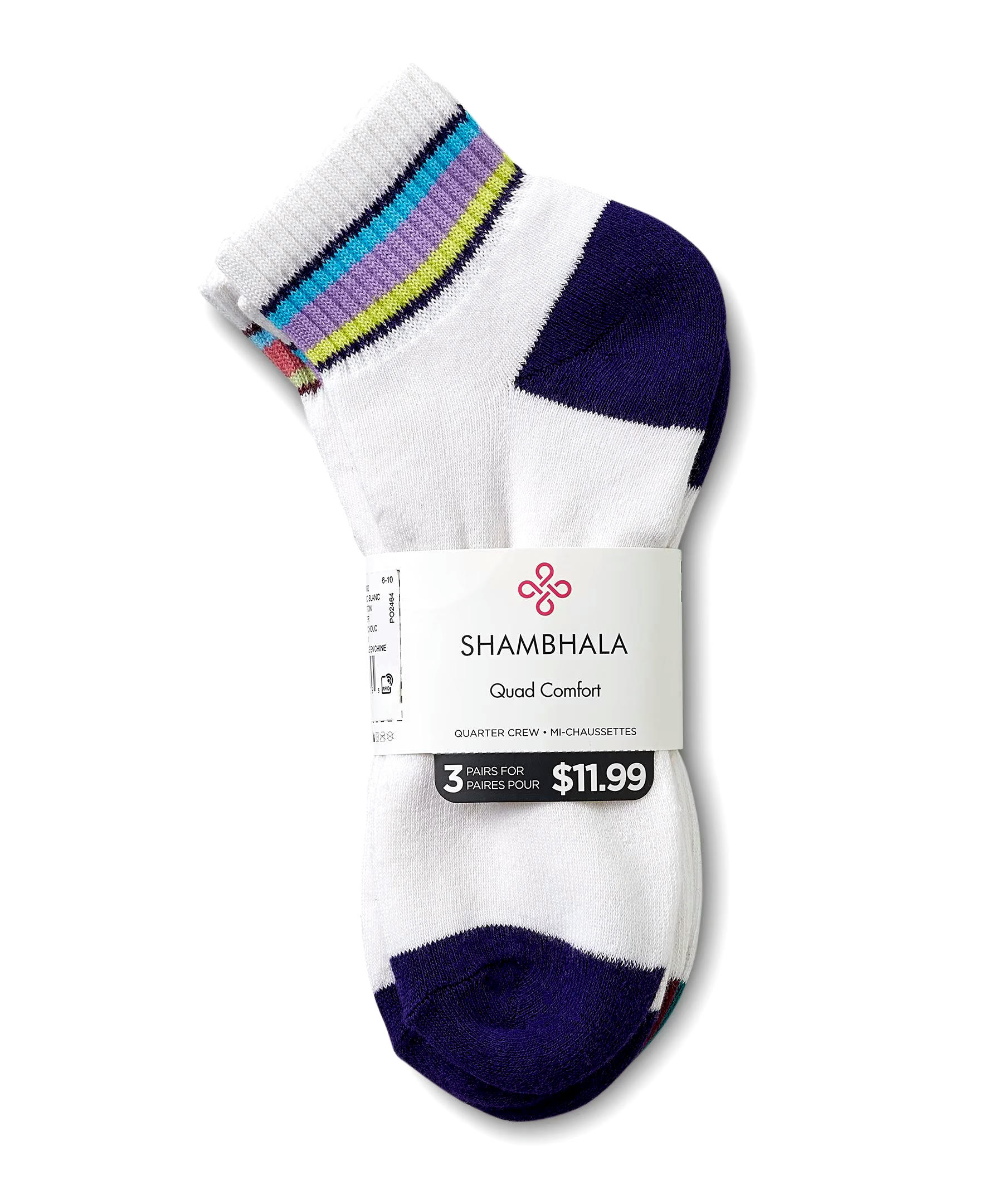 Shambhala Women's 3 Pack Quarter Crew Socks with Quad Comfort
