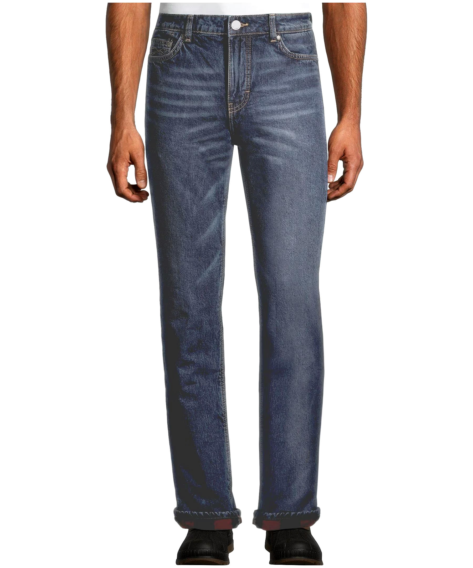 WindRiver Men's T-Max Plaid Flannel Lined Straight Fit Regular Rise Jeans - Dark Wash