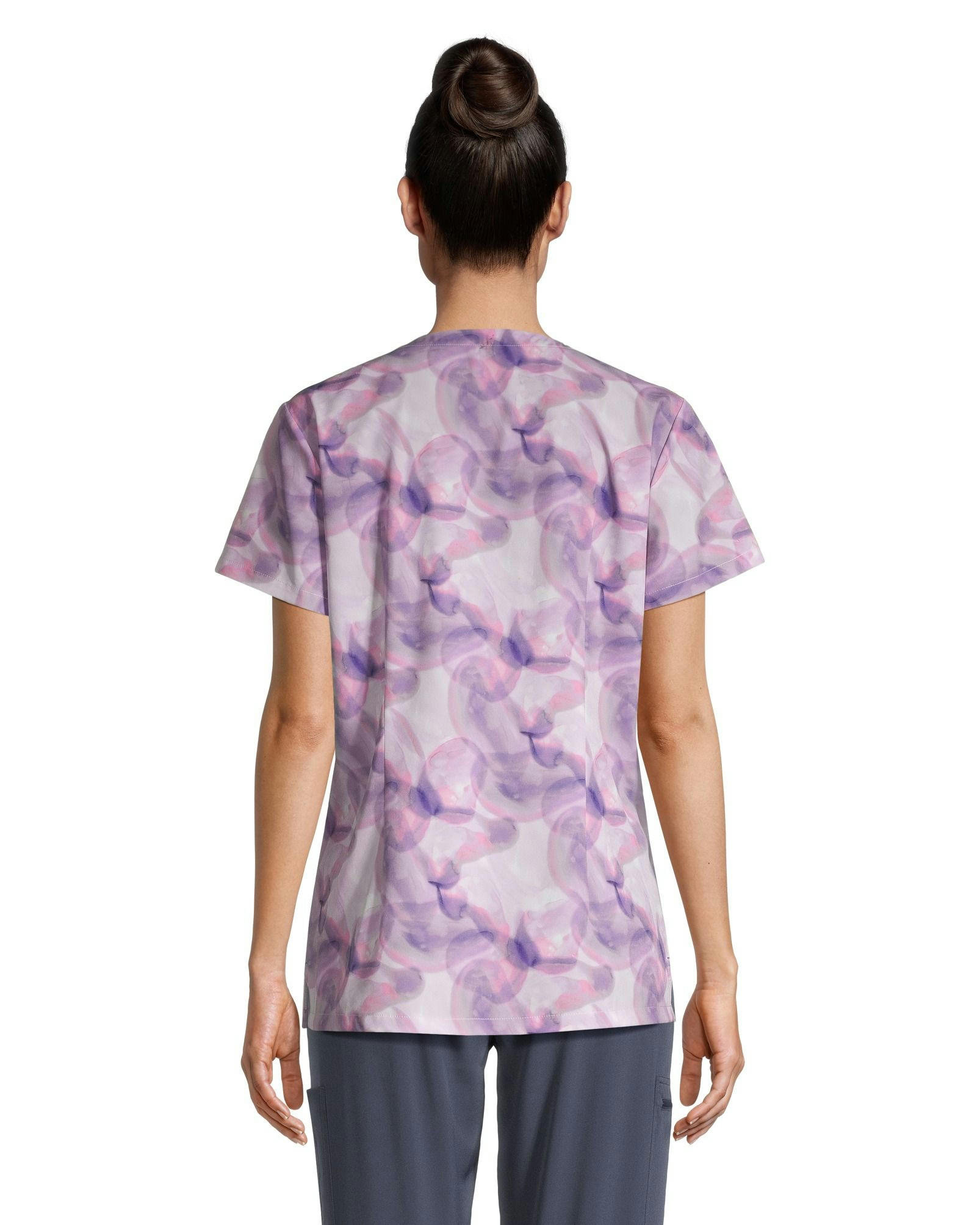 Scrubletics Women's Curved V-Neck Print Scrub Top - Easy Wave
