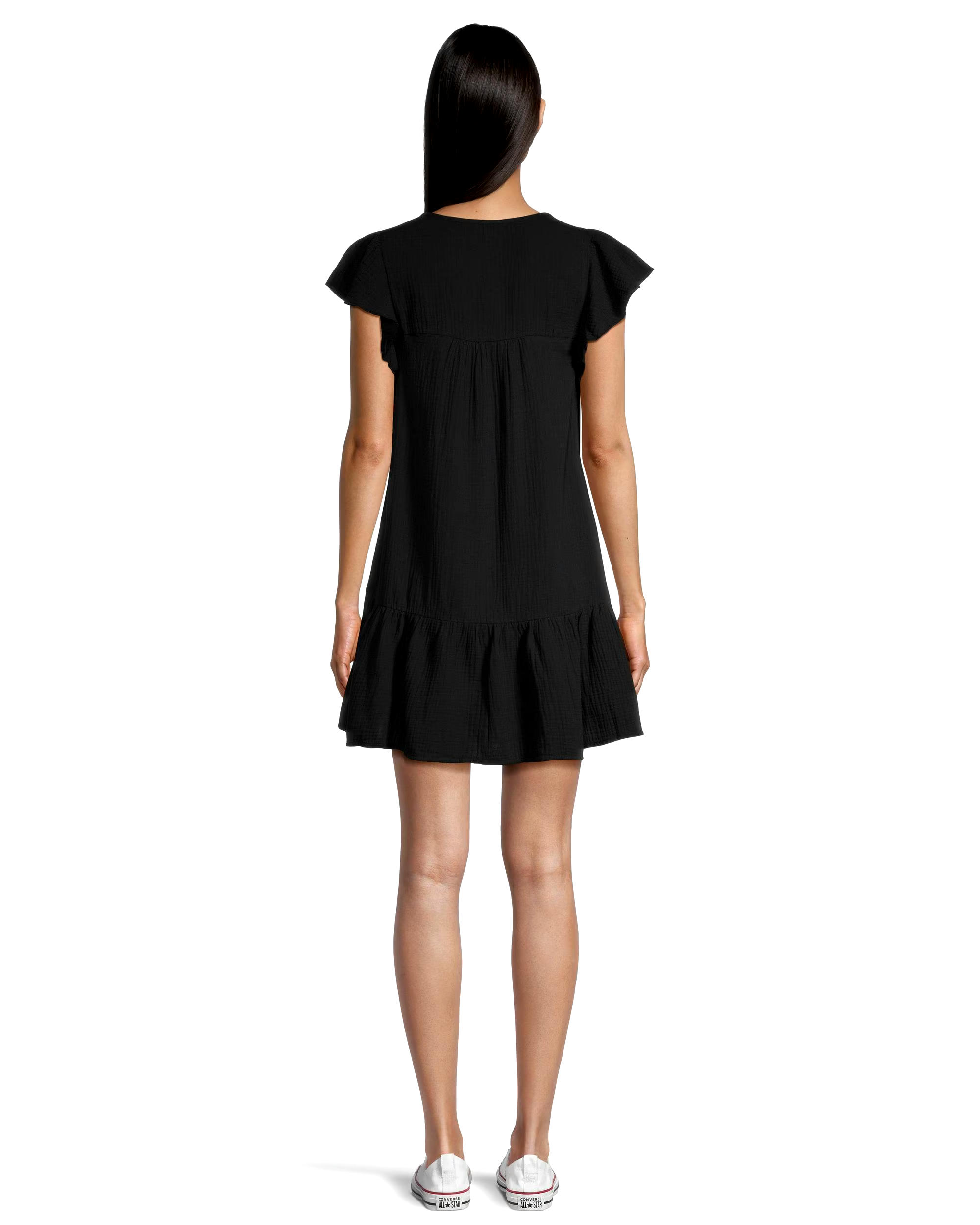 Denver Hayes Women's Relaxed Fit Double Gauze Flutter Sleeve Dress