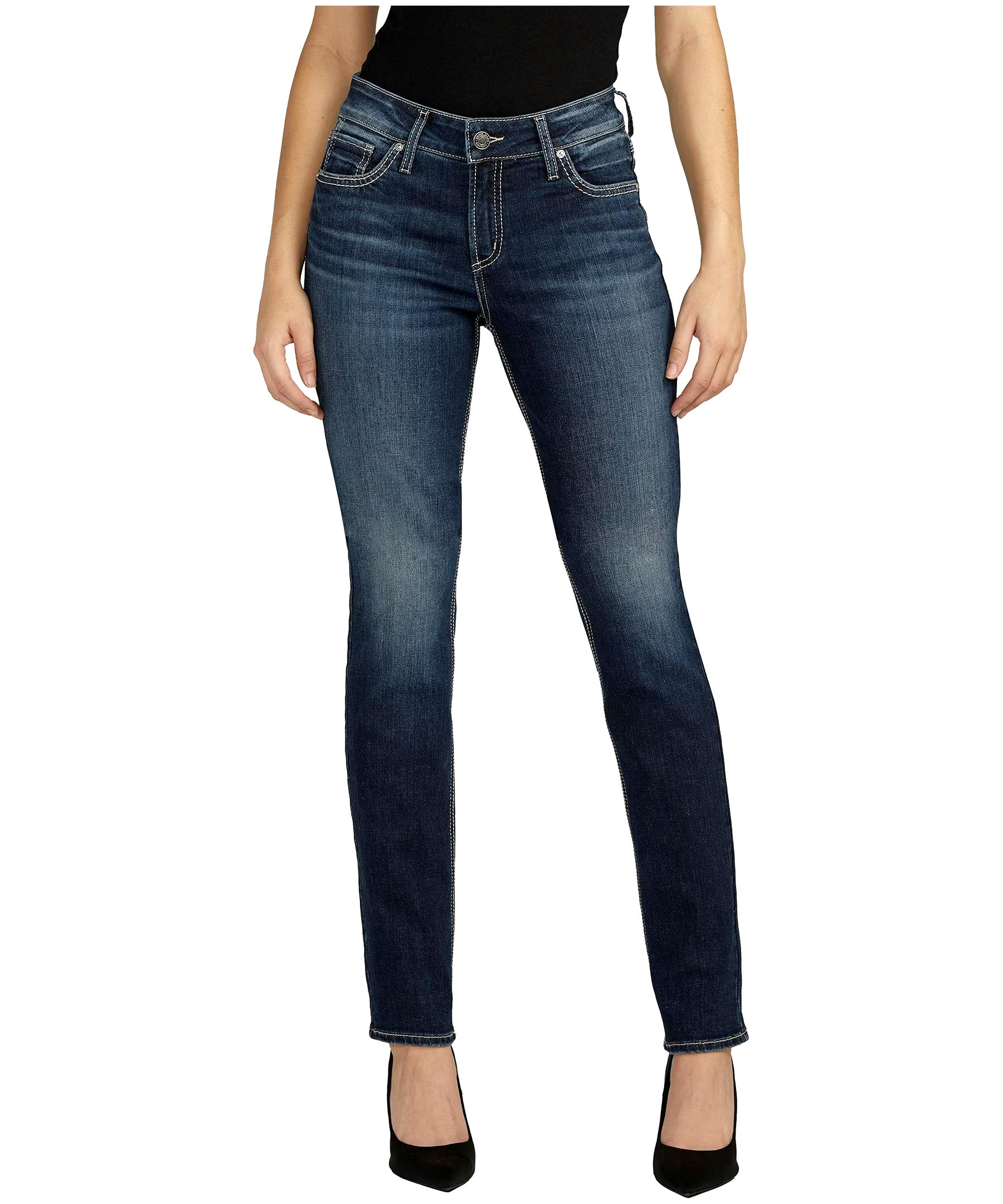 Silver Women's Elyse Mid Rise Curvy Fit Straight Leg Jeans