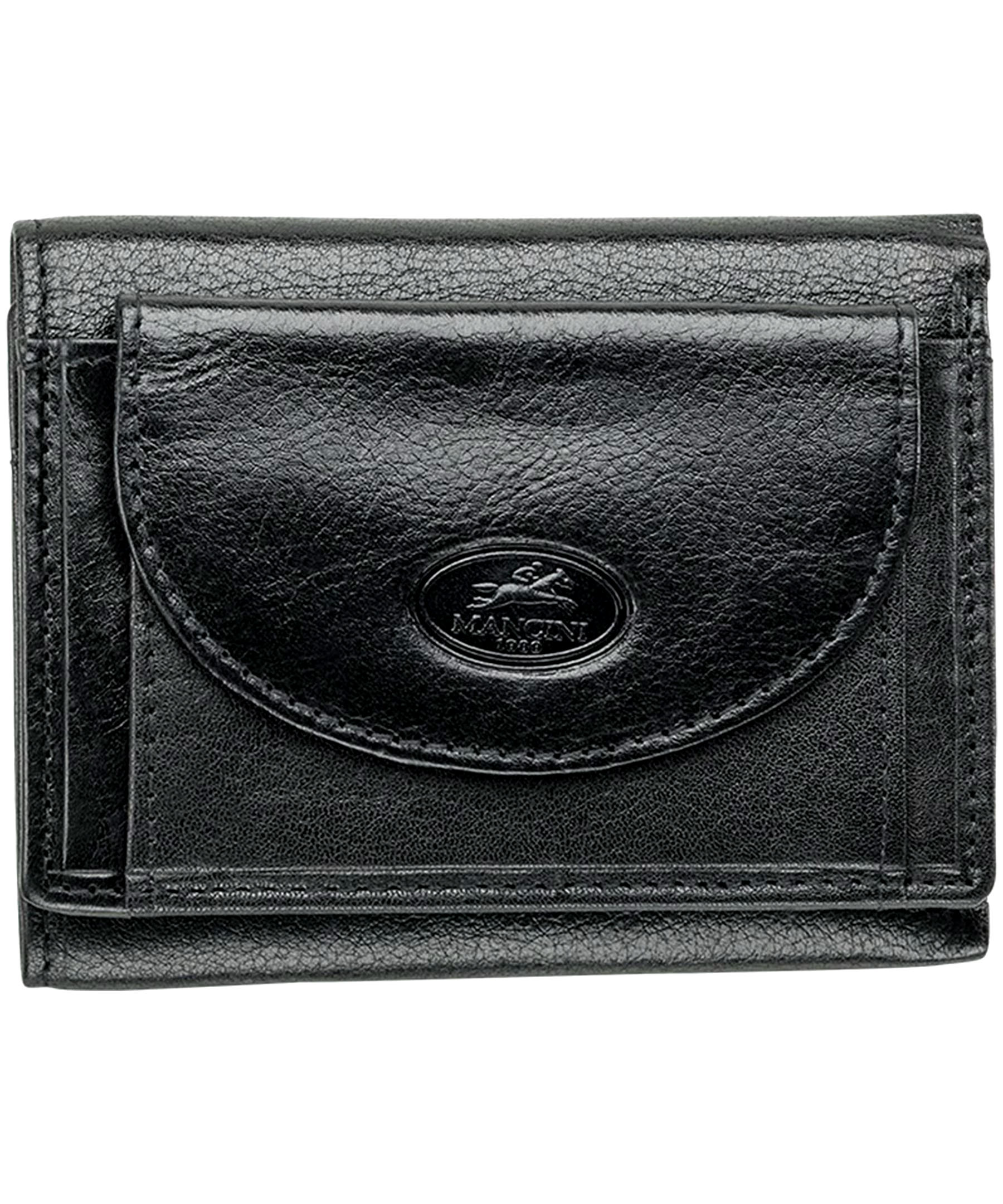 Mancini Leather Goods Men's Equestrian RFID Secure Trifold Wing Wallet Black