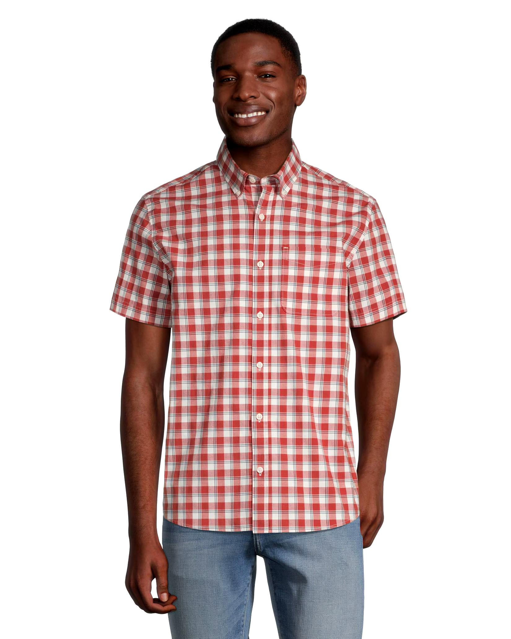 Denver Hayes Men's Modern Fit Short Sleeve Plaid Casual Sport Shirt