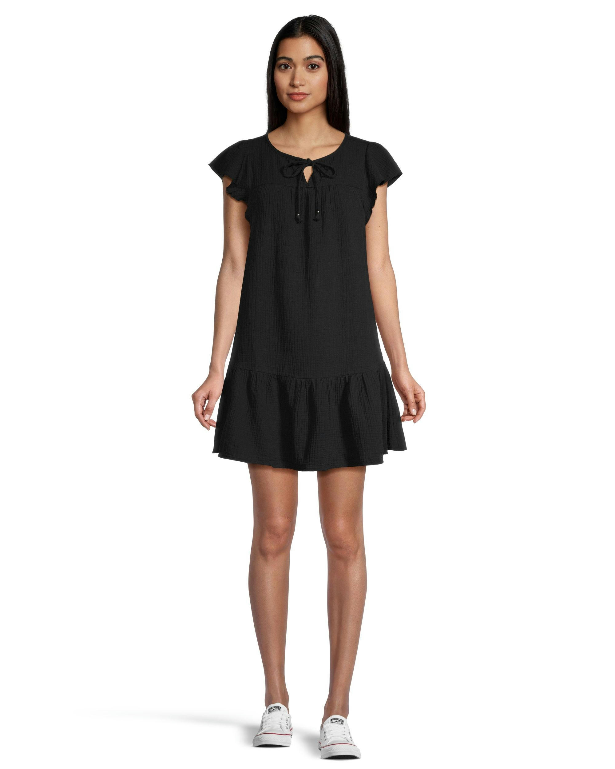 Denver Hayes Women's Relaxed Fit Double Gauze Flutter Sleeve Dress