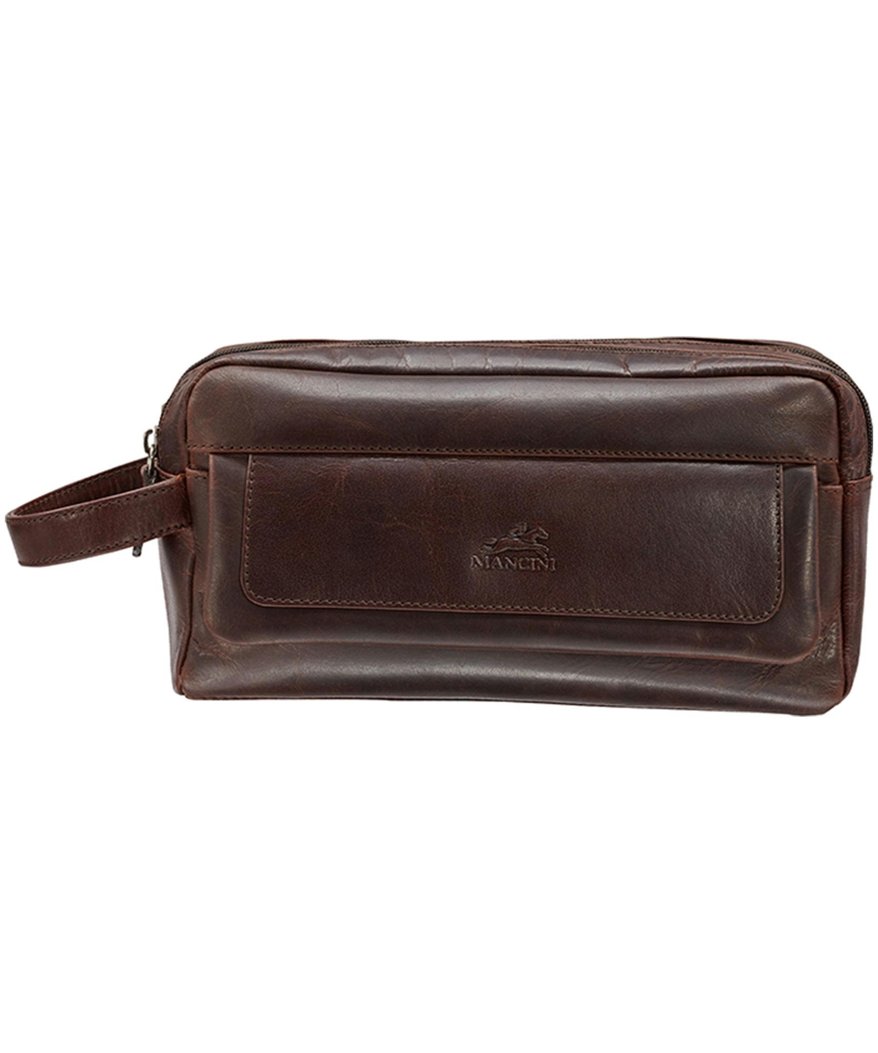 Mancini Leather Goods Men's Buffalo Double Zip Toiletry Kit Black