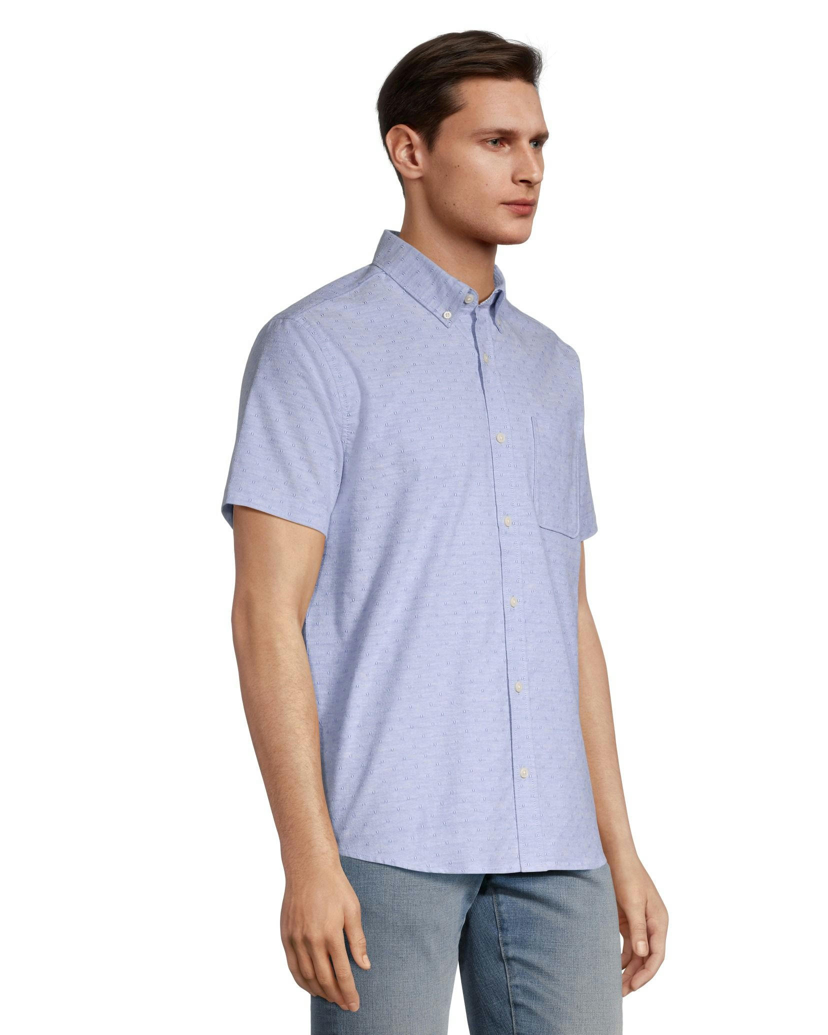 Denver Hayes Men's Stretch Oxford Modern Fit Short Sleeve Button Down Shirt