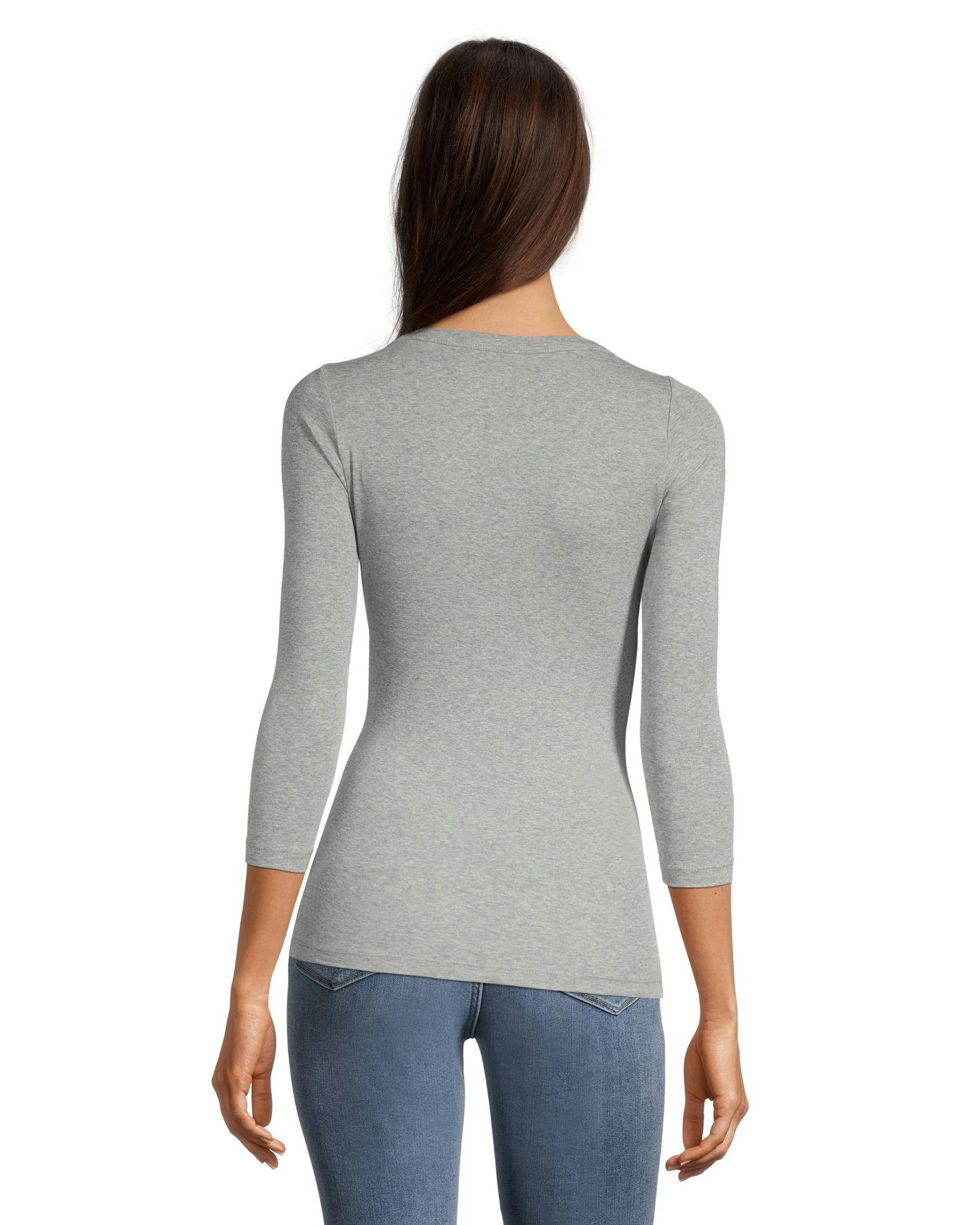 Denver Hayes Women's Three Quarter Sleeve Fitted Henley T Shirt