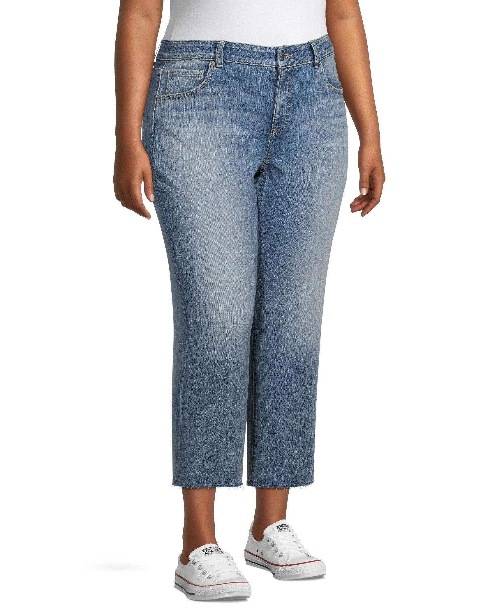 Denver Hayes Women's Curvy Mid Rise Straight Leg Crop Jeans