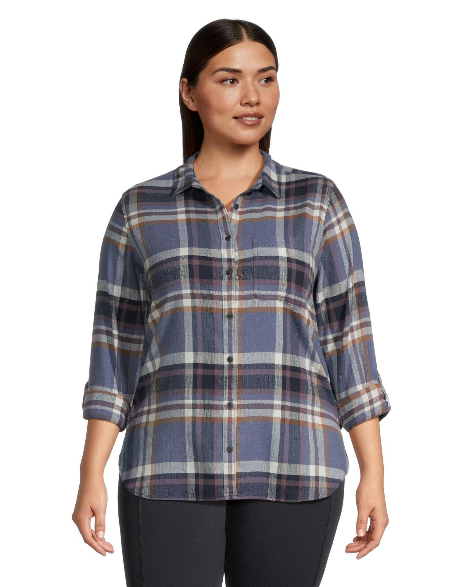 WindRiver Women's Semi-fit Long Sleeve Button Up Soft Brushed Stretch Flannel Shirt
