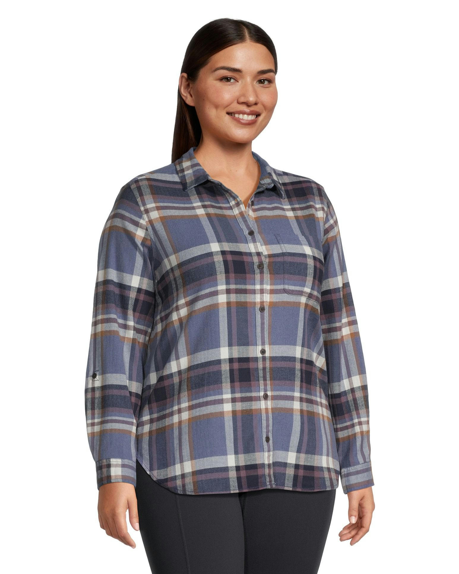 WindRiver Women's Semi-fit Long Sleeve Button Up Soft Brushed Stretch Flannel Shirt
