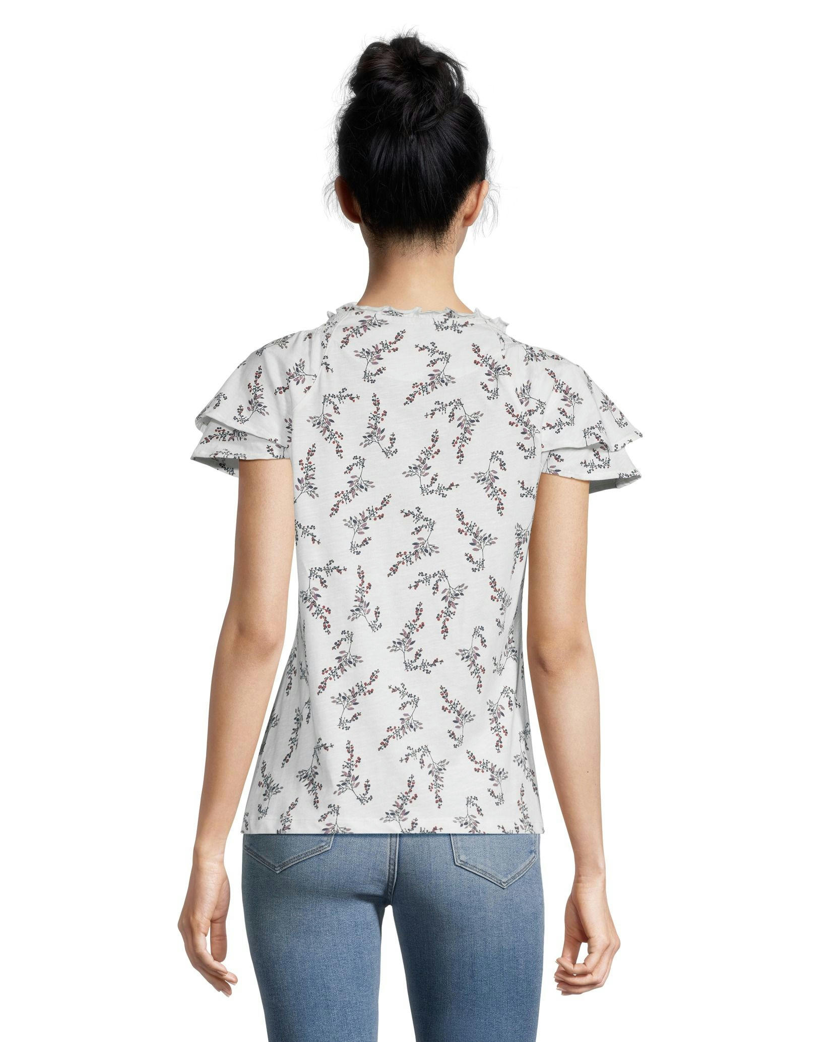 Denver Hayes Women's Floral Print Cap Sleeve Blouse