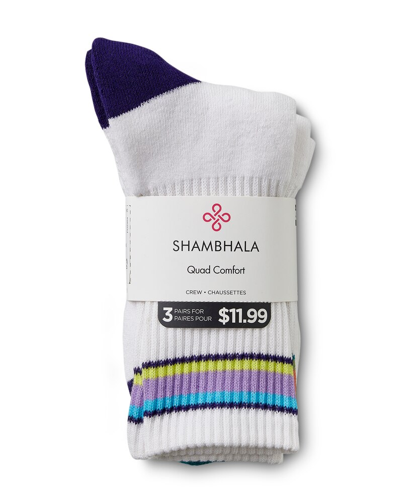 Shambhala Women's 3 Pack Sport Crew Socks with QUAD COMFORT