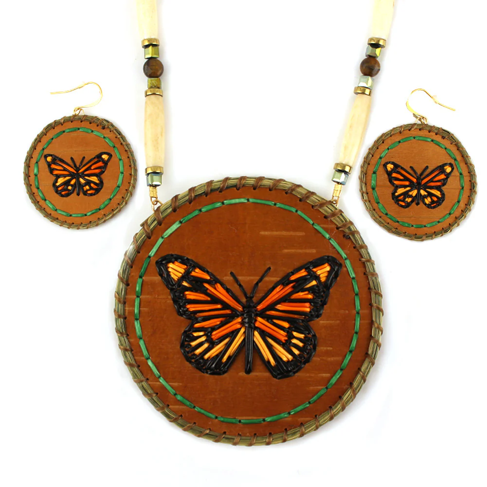 Amber Waboose Butterfly Medallion and Earrings Set