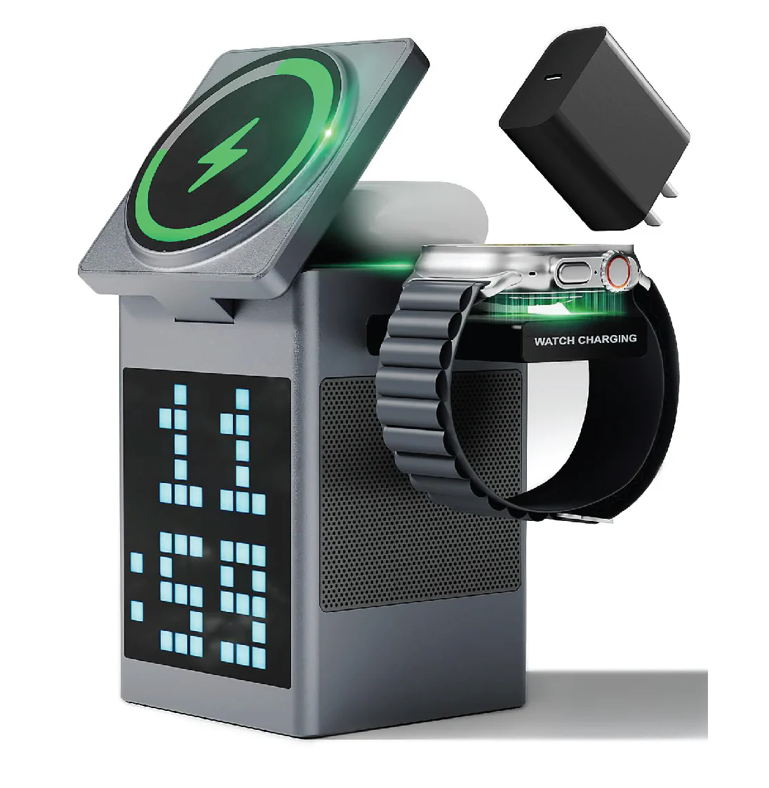 Fusion Dock 5in1 Wireless Charger with Speaker & Digital Clock