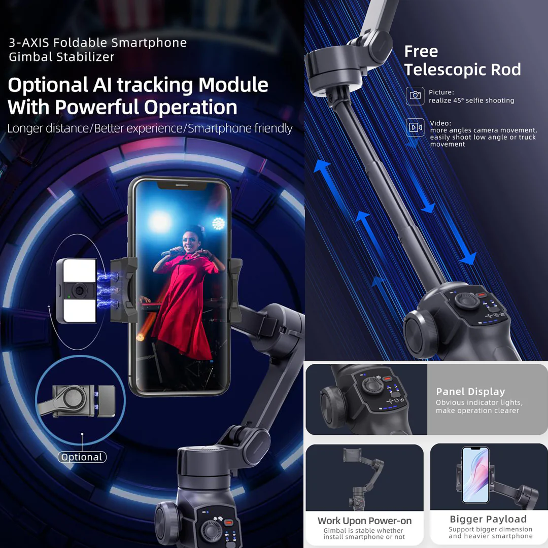 Smart Tracking Ai Gimbal 3-Axis Face Tracking Smartphone Gimbal Stabilizer