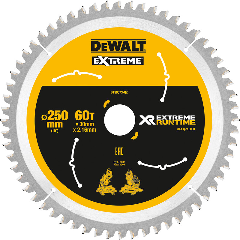 DeWalt XR FlexVolt Mitre Saw Blade 250mm x 30mm x 60T