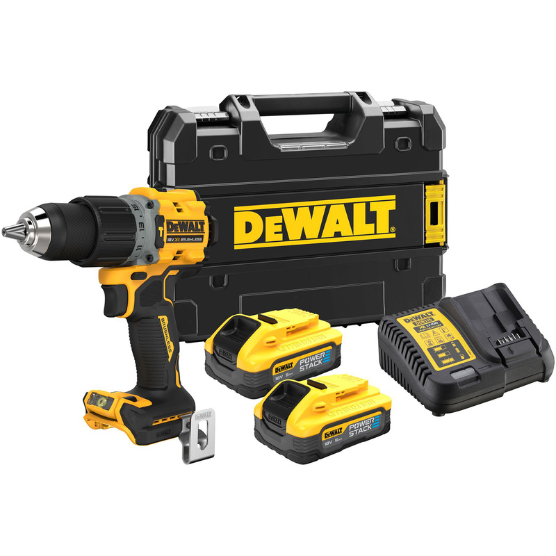 Dewalt Powerstack 18V XR Brushless Compact Combi Drill Kit 2 x 5.0Ah