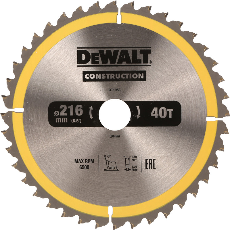 DeWalt Construction Circular Saw Blade 216 x 30mm x 40T