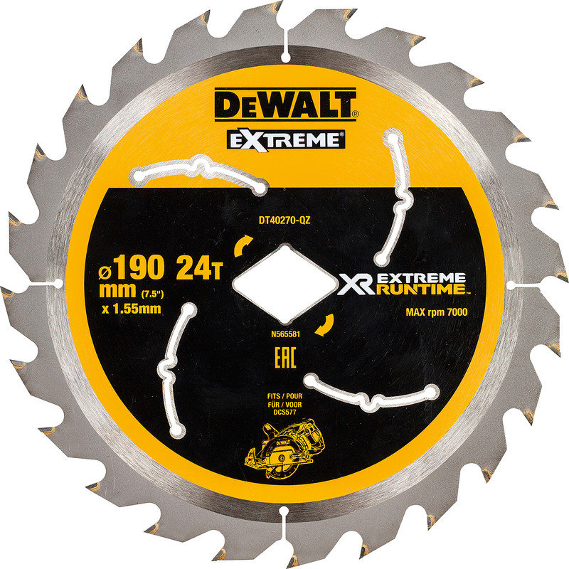 DeWalt Extreme Runtime Circular Saw Blade 190mm x Diamond Bore x 24T