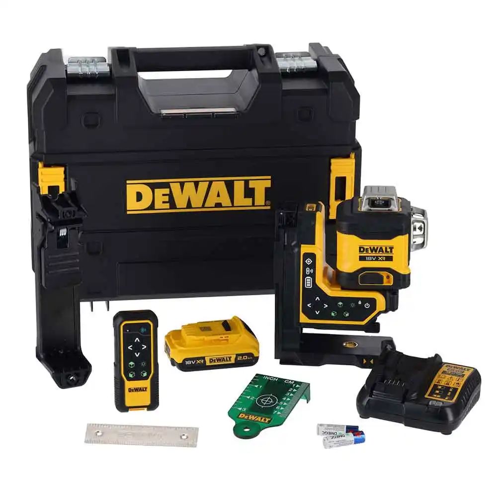 DEWALT 18V XR 3 x 360 Degree 1 x 2.0Ah Multiline Green Laser Level with Remote DCLE34035D1-XE