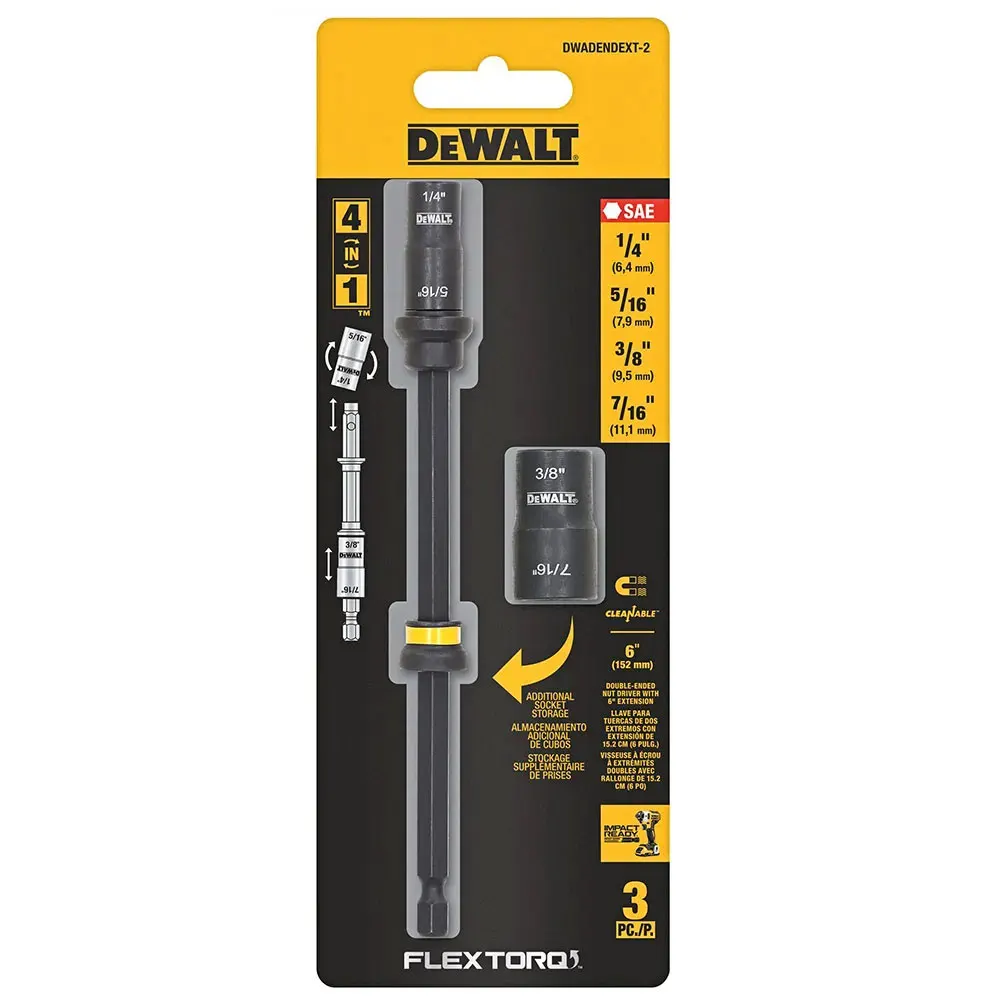 DEWALT 1/4 x 5/16 & 3/8 x 7/16 + 6�?Magnetic D/Ended Ext Bit Nutsetter DWADENDEXT-2