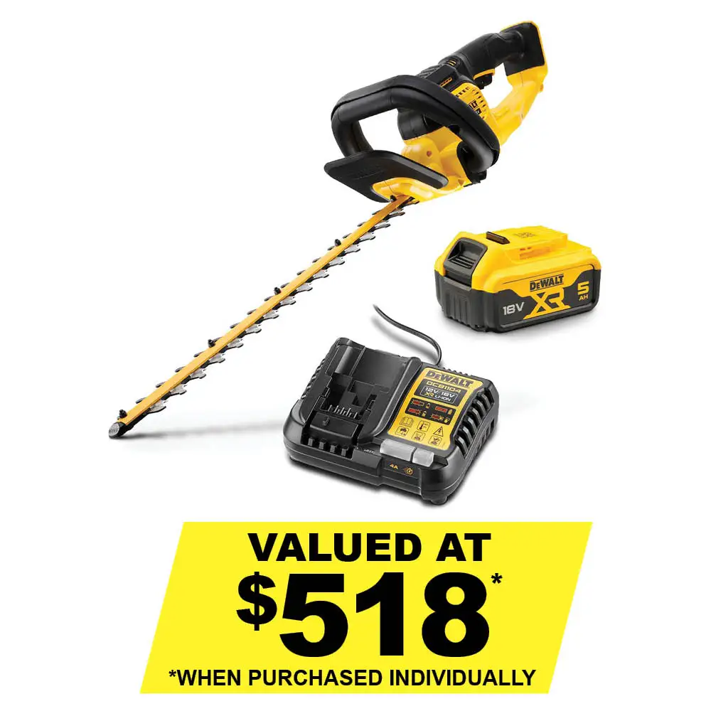 DEWALT 18V XR Brushless 55cm (22") 1x5Ah Hedge Trimmer Kit DCMHT563P1-XE