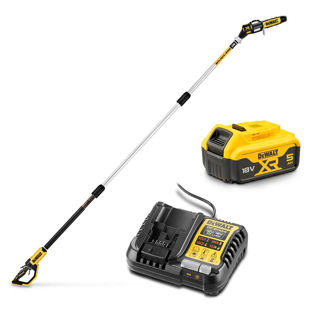 DEWALT 18V XR Brushless 20cm (8") 1x5Ah Pole Saw Trimmer Kit DCMPS567P1-XE
