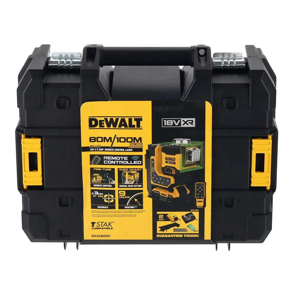 DEWALT 18V XR 3 x 360 Degree 1 x 2.0Ah Multiline Green Laser Level with Remote DCLE34035D1-XE