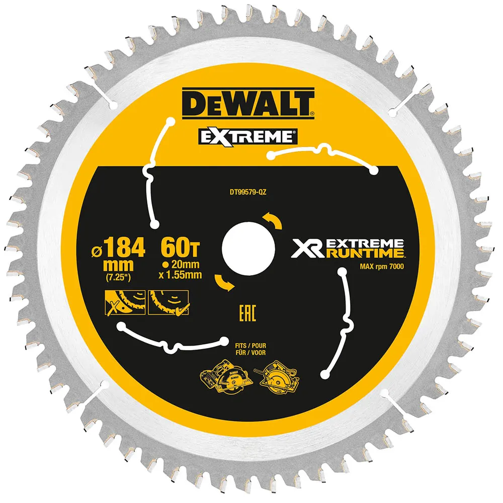 DEWALT 184mm 60T TCT Circular Saw Blade for Wood Cutting - EXTREME DT99579-QZ