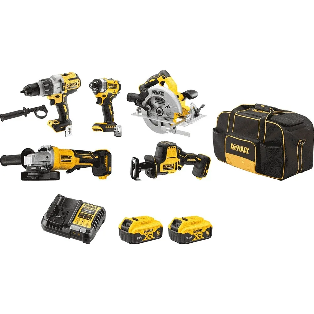 DEWALT 18V XR Brushless 5 Piece 2 x 5.0Ah XR Combo Kit DCZ585P2-XE