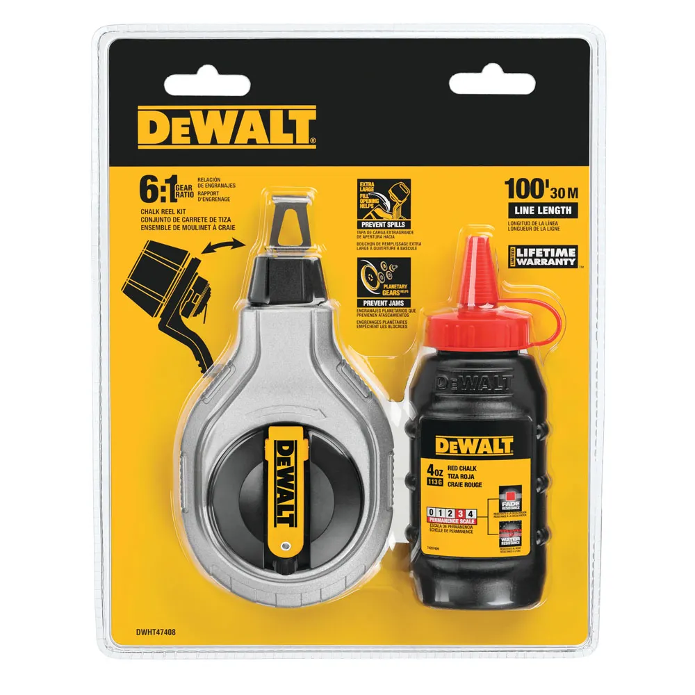 DEWALT 6:1 30m Chalk Reel Kit w. 113g Red Chalk DWHT47408