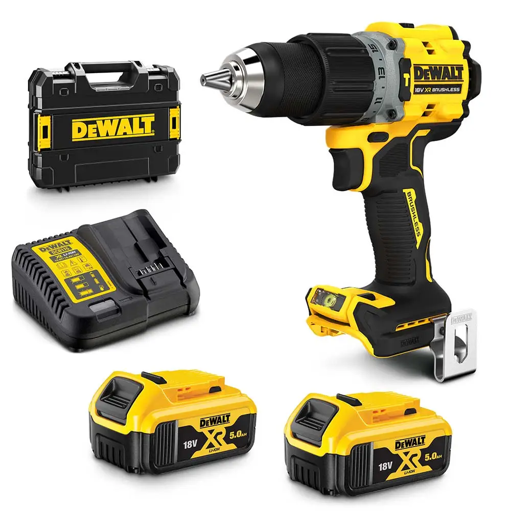DEWALT 18V Brushless 2 x 5.0Ah 2 Speed Compact Premium Hammer Drill Kit DCD805P2T-XE