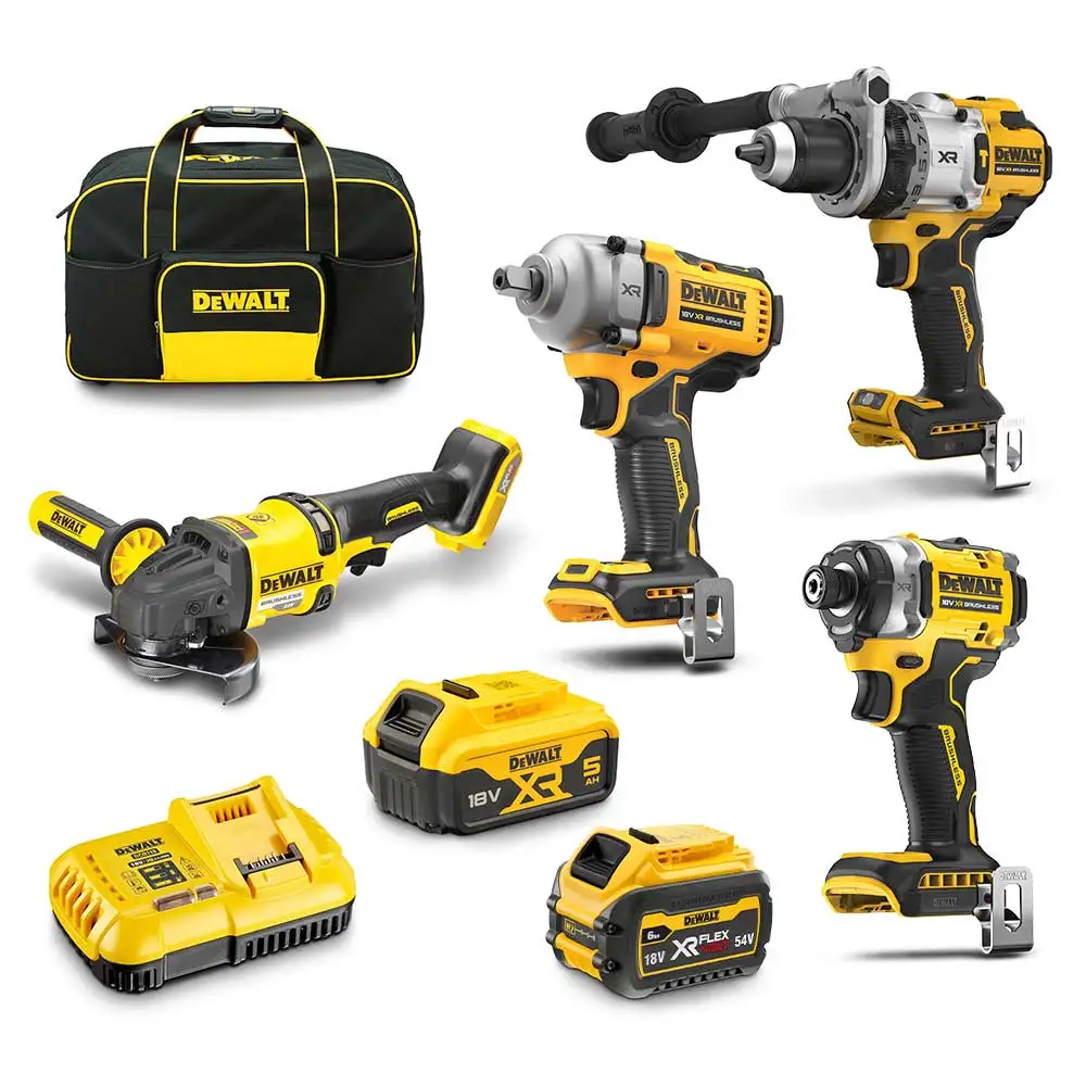 DEWALT 18V/54V XR Brushless 4 Piece 1 x 5.0Ah/1 x 6.0Ah Combo Kit DCZ407P1T1-XE