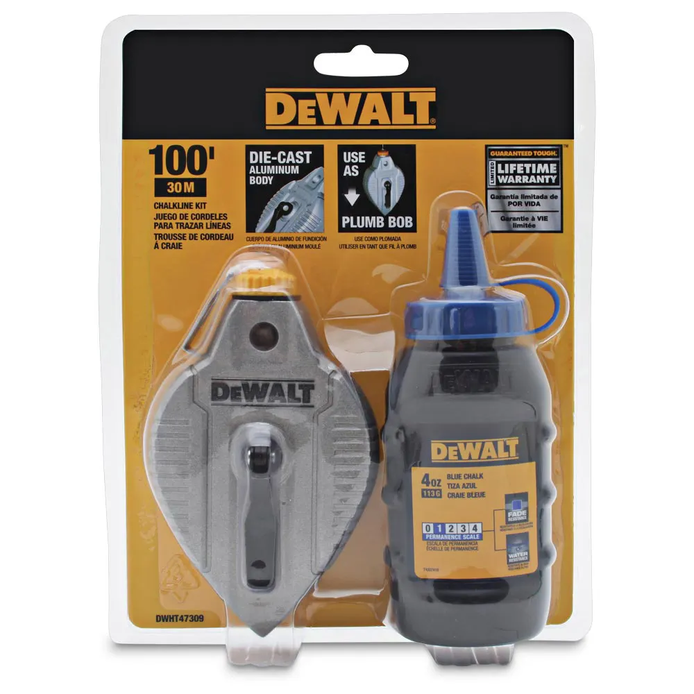 DEWALT 30m Aluminium Chalk Line Reel with 113g Blue Chalk DWHT47309L