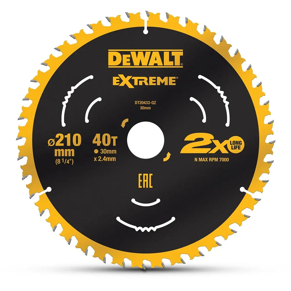 DEWALT 210 x 30mm 40T TCT EXTREME Circular Saw Blade for Wood Cutting DT20433-QZ
