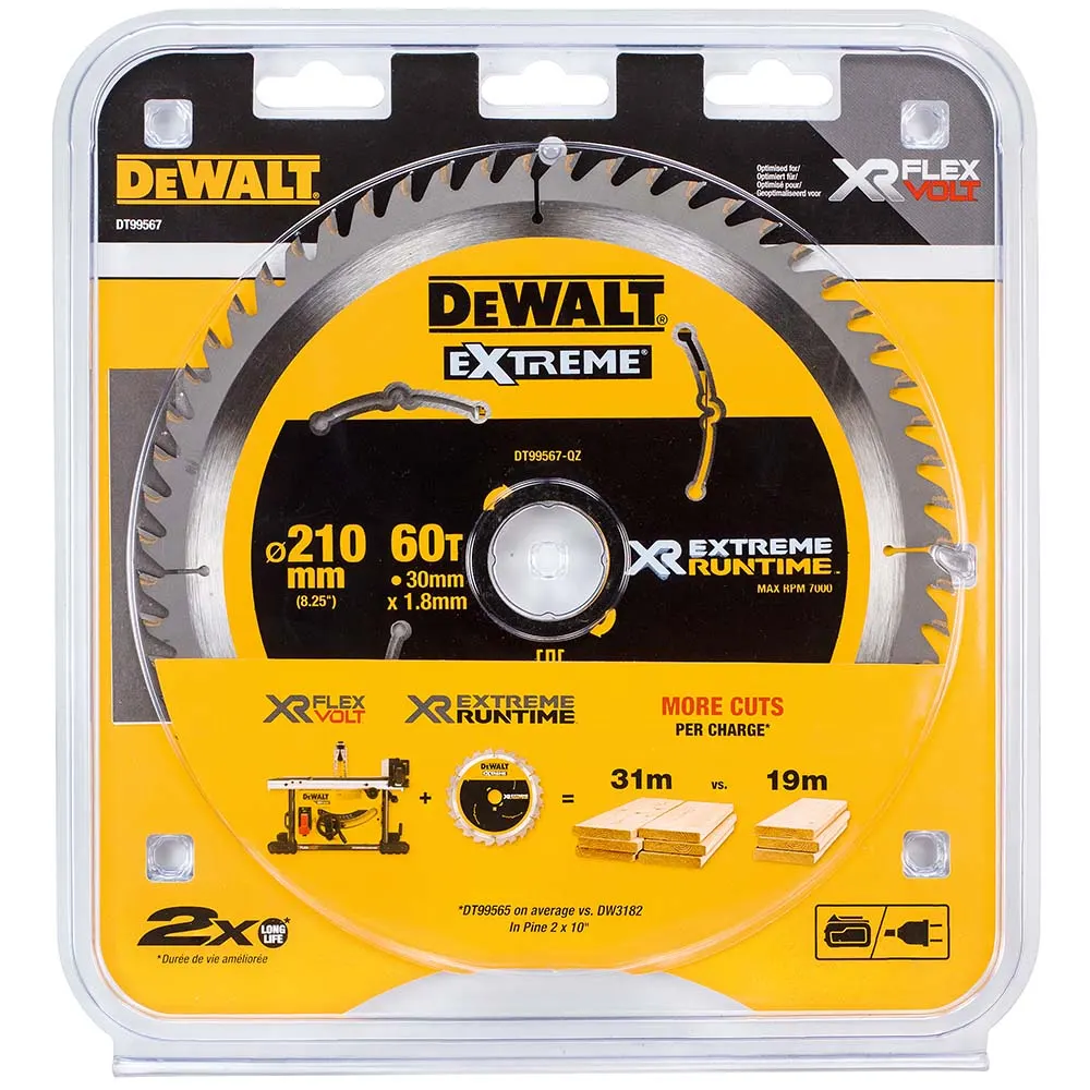 DEWALT 210mm 60T TCT Circular Saw Blade for Wood Cutting - EXTREME DT99567-QZ