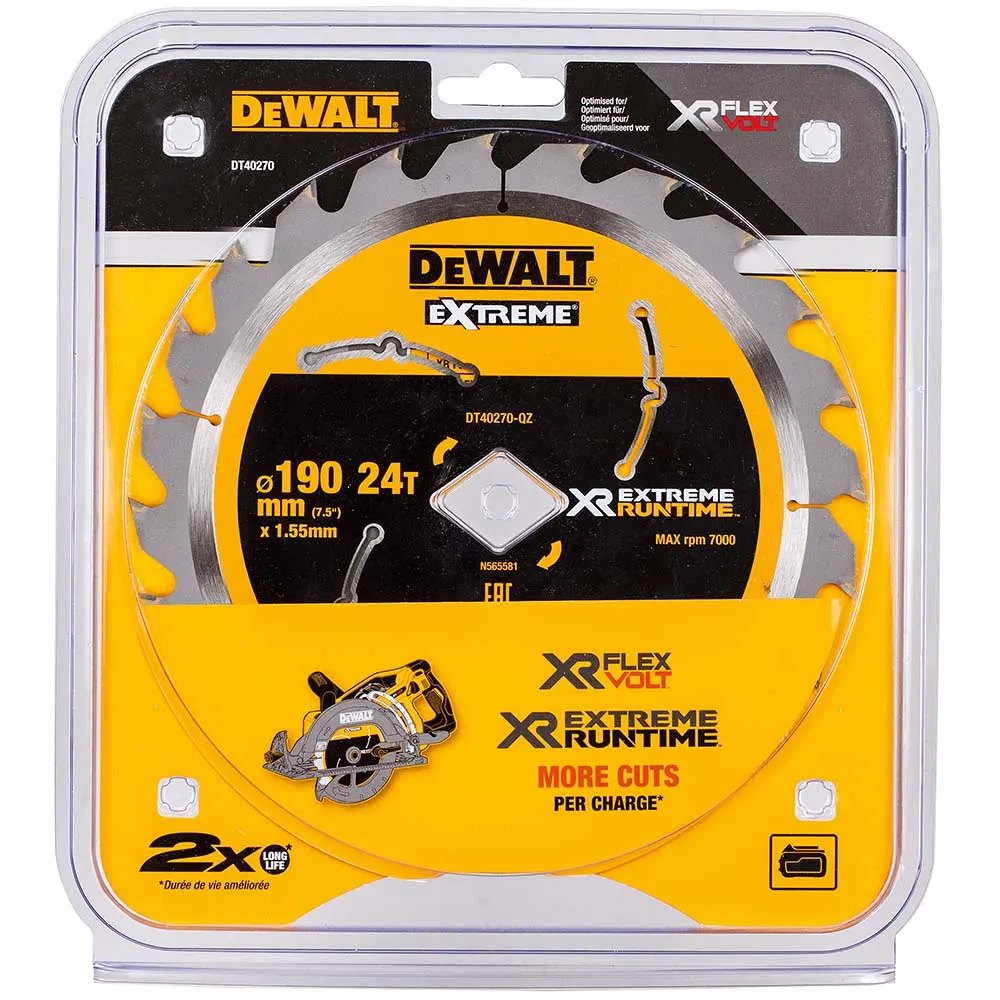 DEWALT 190mm 24T TCT Circular Saw Blade for Wood Cutting - EXTREME DT40270-QZ