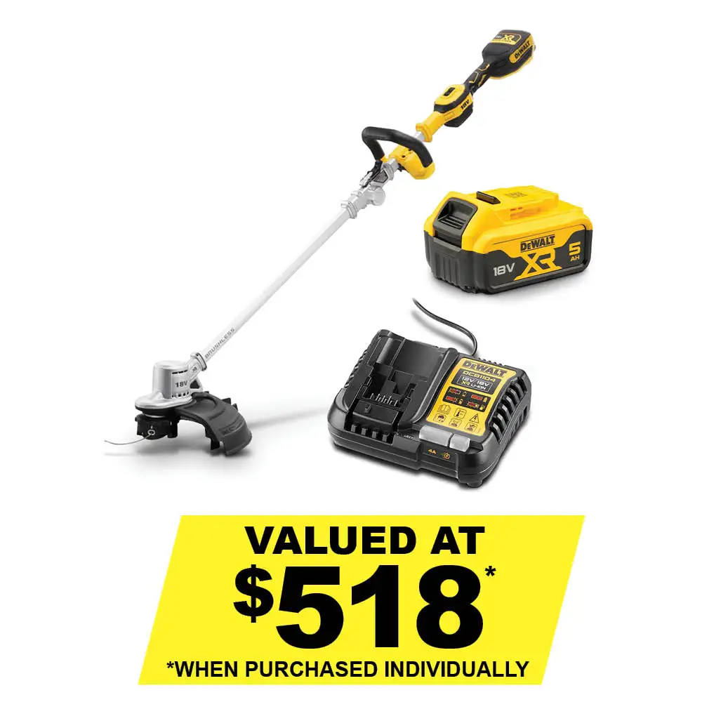 DEWALT 18V XR Brushless 36cm (14") 1x5Ah Line Trimmer Kit DCMST561P1-XE