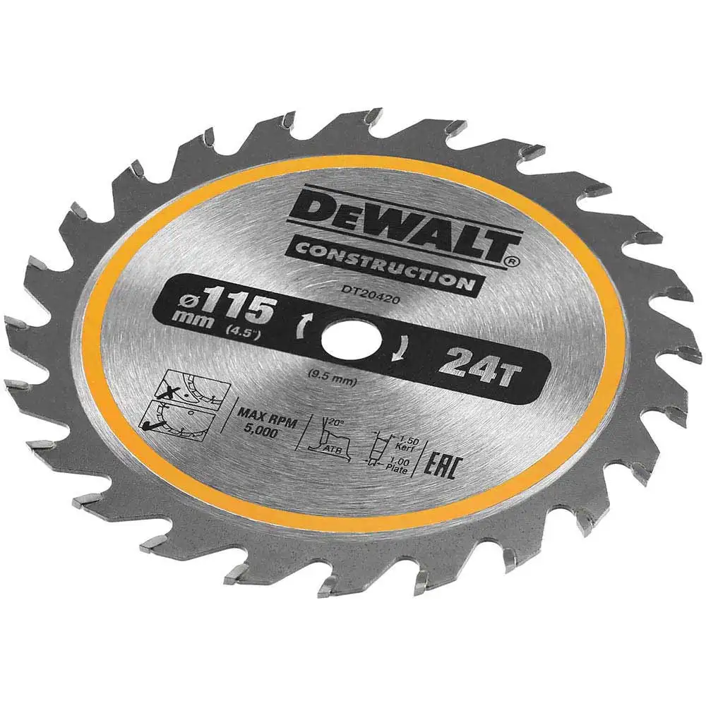 DEWALT 115 x 9.5mm 24T TCT Circular Saw Blade For Wood Construction DT20420-QZ