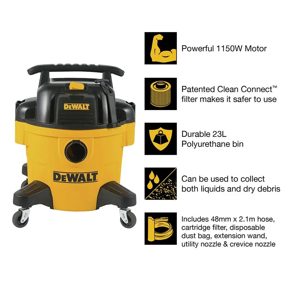 DEWALT 1150W 23L Polyurethane Wet/Dry Vacuum DXV23P