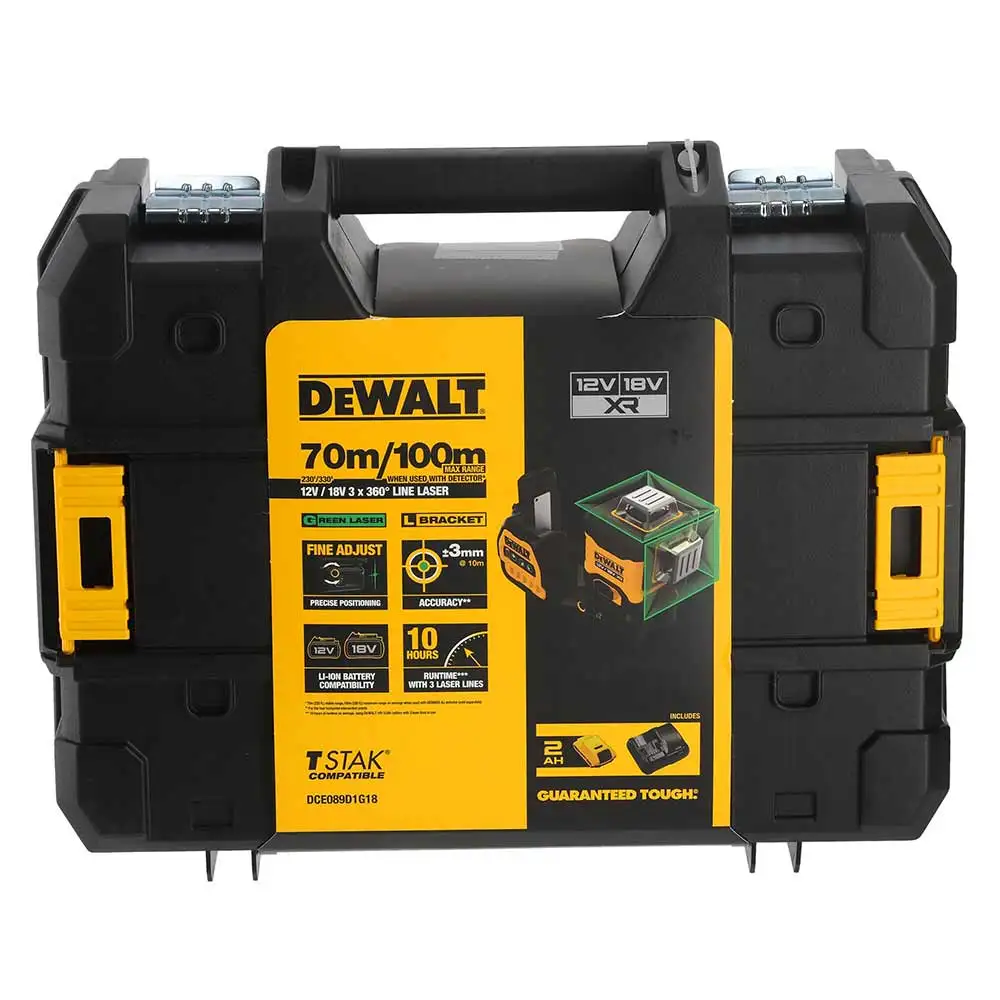 DEWALT 18V 2.0Ah 3x360 Degree Green Beam Multi-Line Laser Level Kit DCE089D1G18-XE