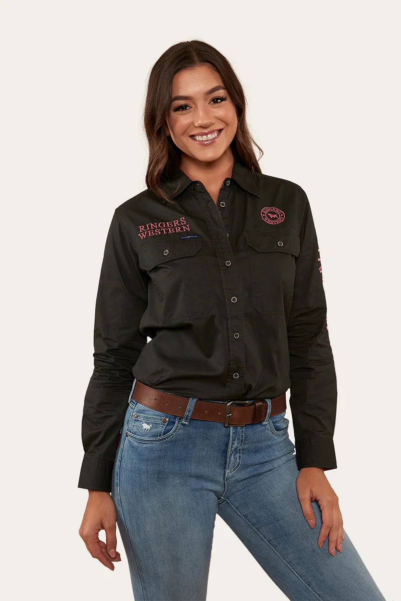 Signature Jillaroo Womens Full Button Work Shirt - Charcoal/Dusty Rose